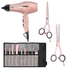Zestaw narzedzi fryzjerskich JAGUAR (Suszarka Calima ROSE, Zestaw Grzebieni, Nożyczki Pastell Plus Crane 5,5", Degażówki Pastell Plus Crane 5,5")